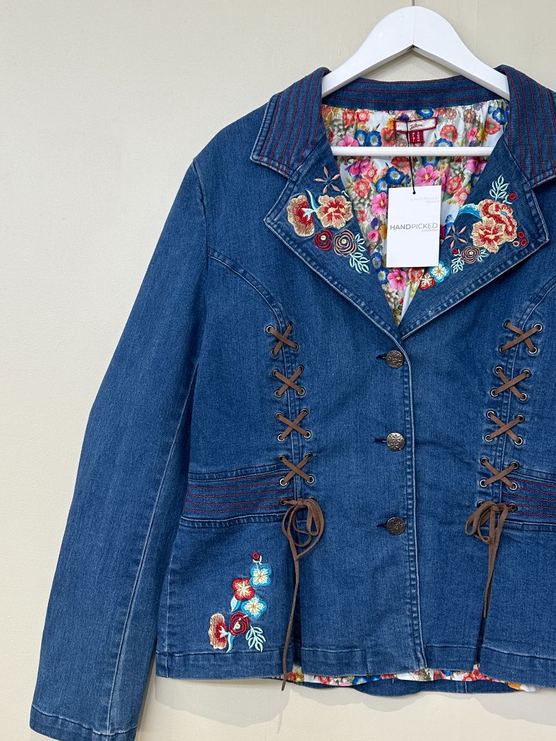 Joe Browns Blue Embroidered Floral Denim Jacket - Size 16