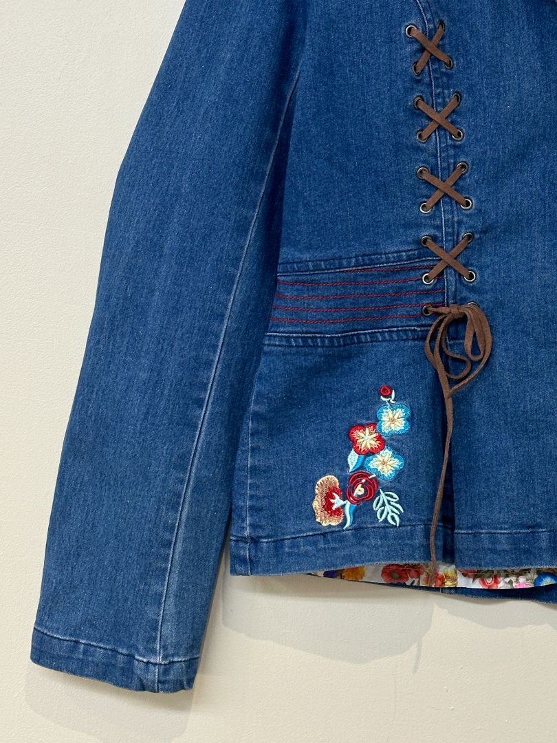 Joe Browns Blue Embroidered Floral Denim Jacket - Size 16
