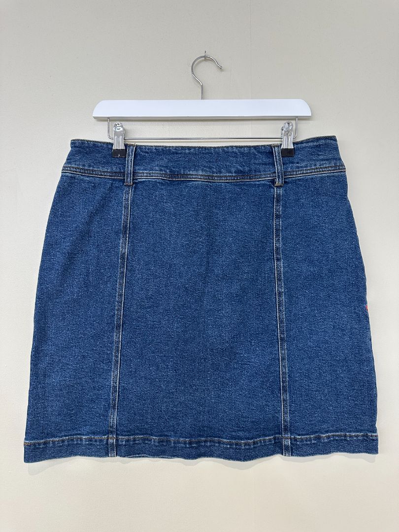 Joe Browns Blue Embroidered Floral Denim Skirt - Size 16
