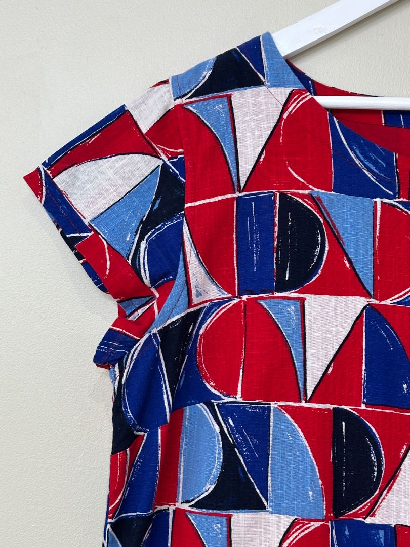 Seasalt Red Blue River Cove Geometric Cotton Dress - Size 16