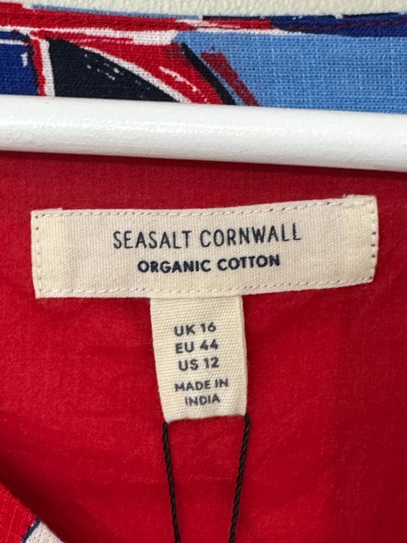 Seasalt Red Blue River Cove Geometric Cotton Dress - Size 16