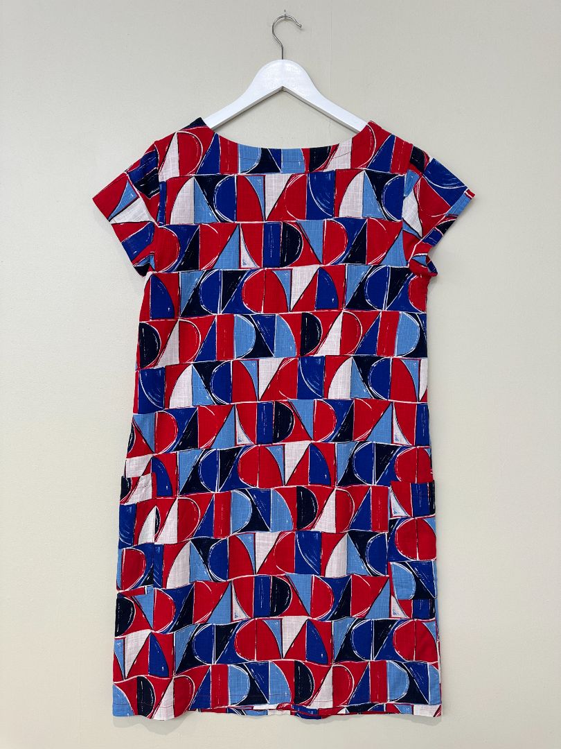 Seasalt Red Blue River Cove Geometric Cotton Dress - Size 16