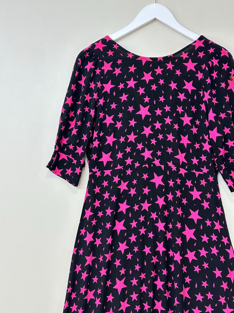 Scamp & Dude Black Pink Star Midi Dress - Size 12