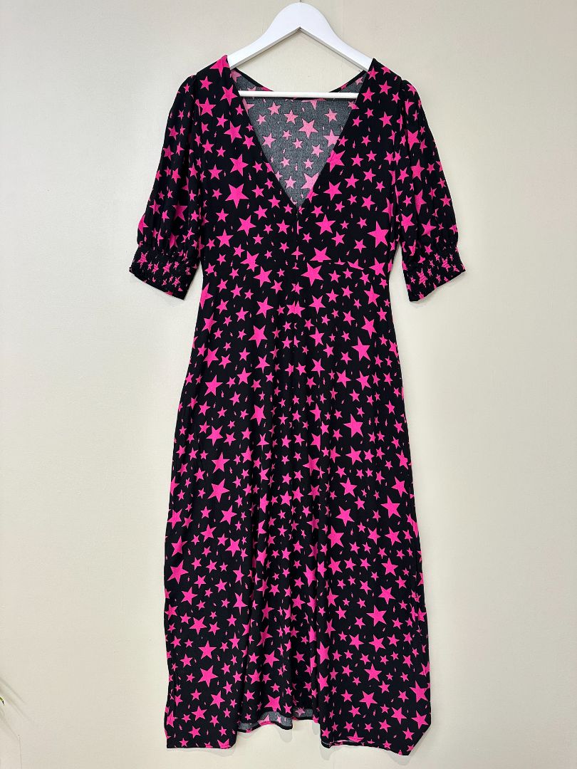 Scamp & Dude Black Pink Star Midi Dress - Size 12