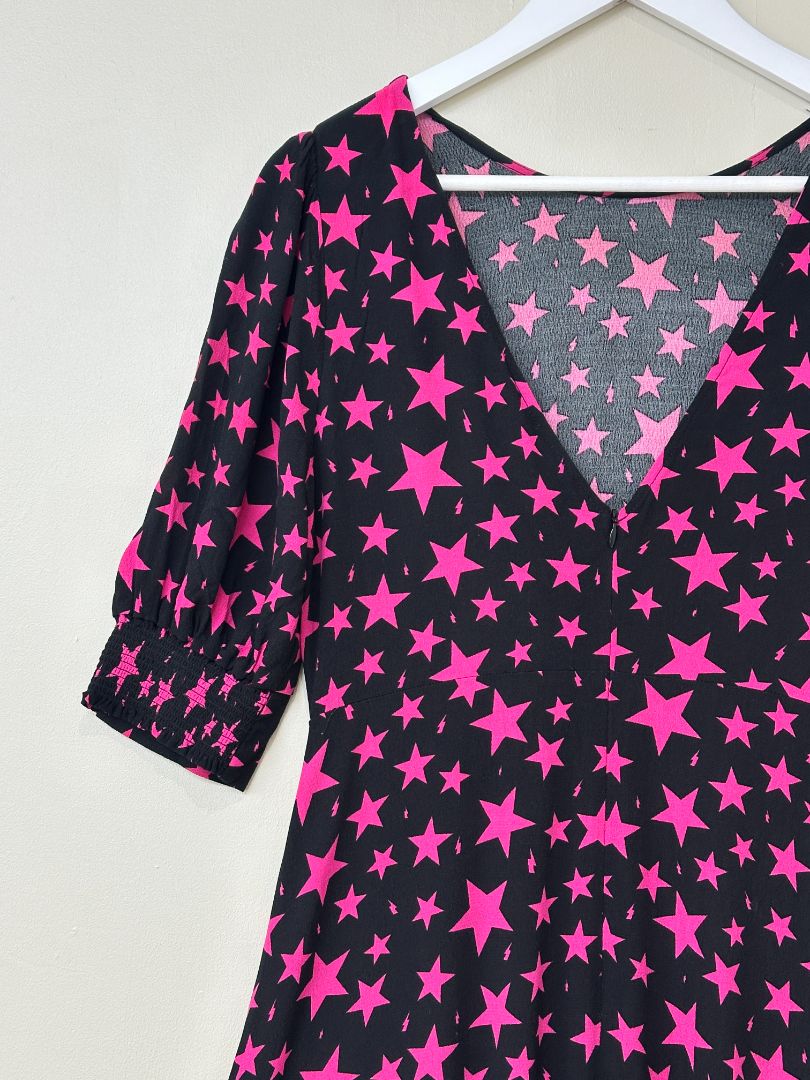Scamp & Dude Black Pink Star Midi Dress - Size 12