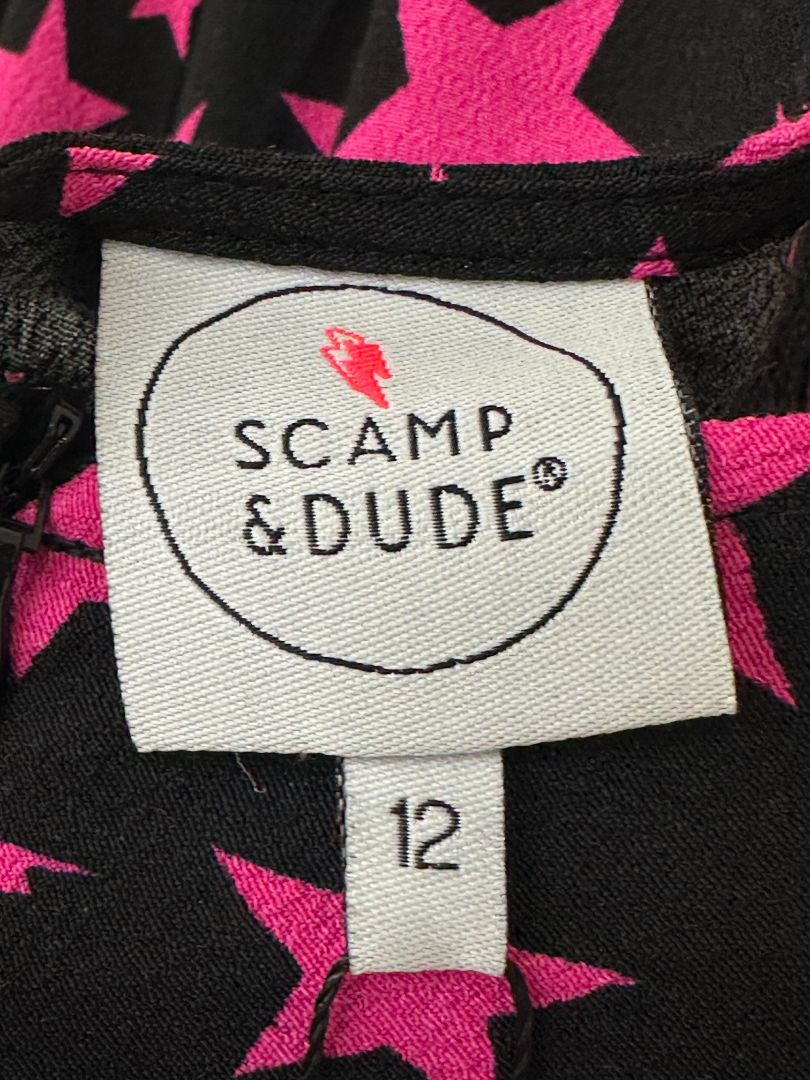 Scamp & Dude Black Pink Star Midi Dress - Size 12