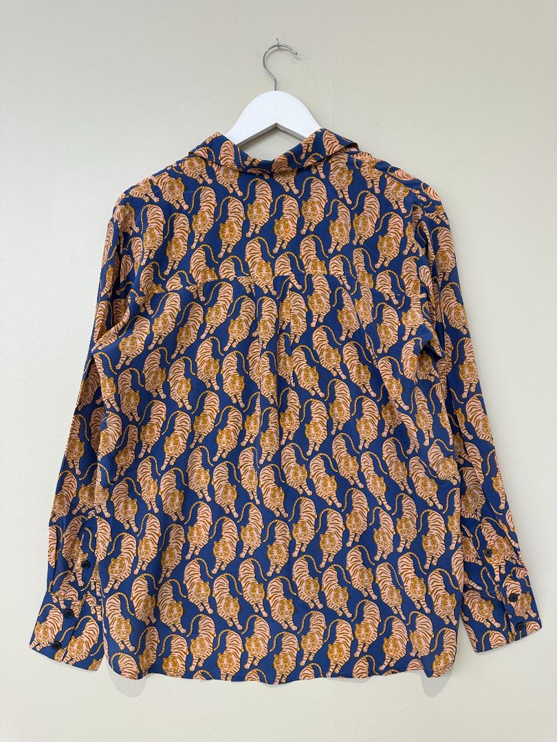 Boden Blue Orange Silk Tiger Shirt - Size 8