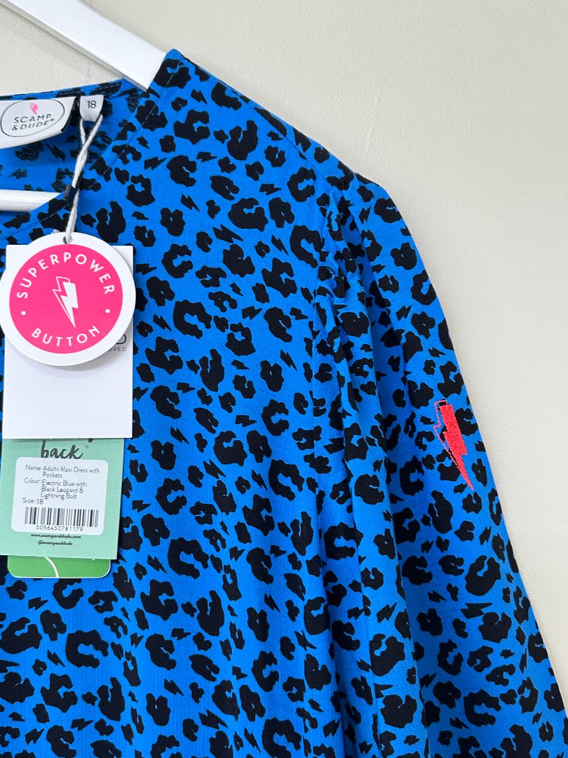 Scamp & Dude Blue Black Animal Print Midi Dress - Size 18