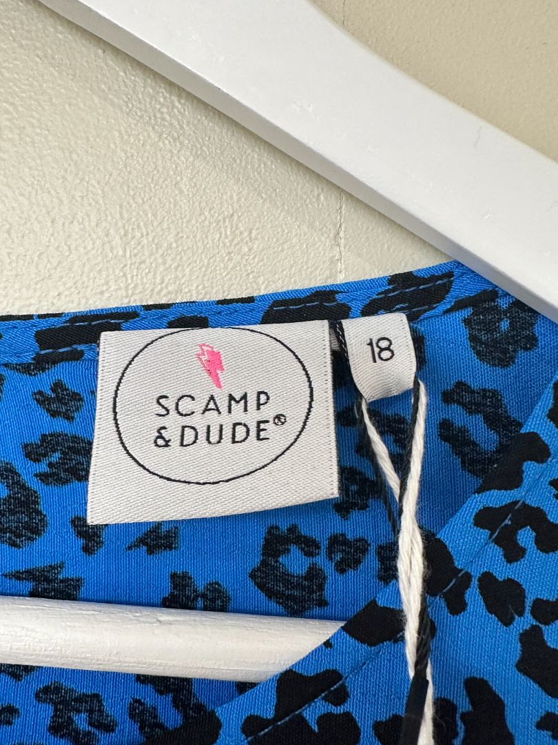 Scamp & Dude Blue Black Animal Print Midi Dress - Size 18