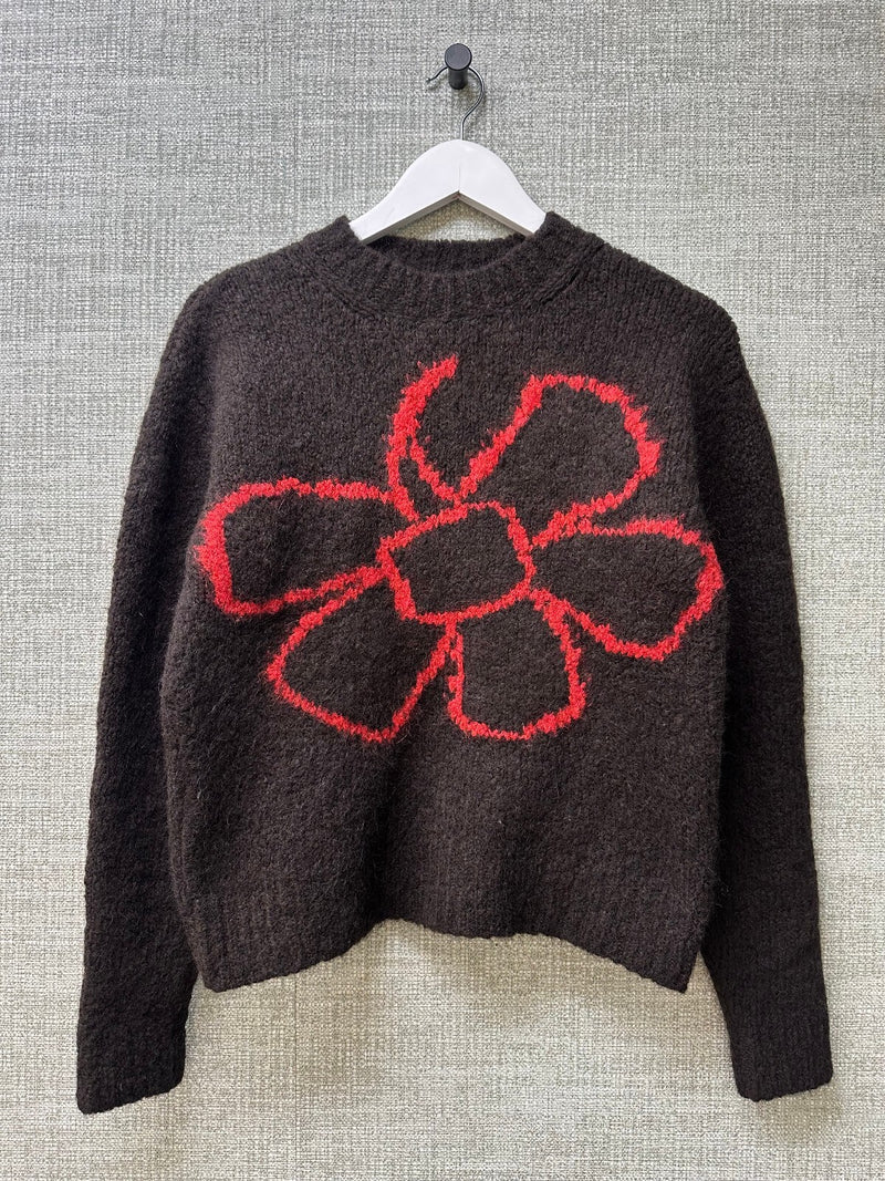 Paloma Wool Brown Floreke Wool Alpaca Blend Flower Knit Jumper - Size S