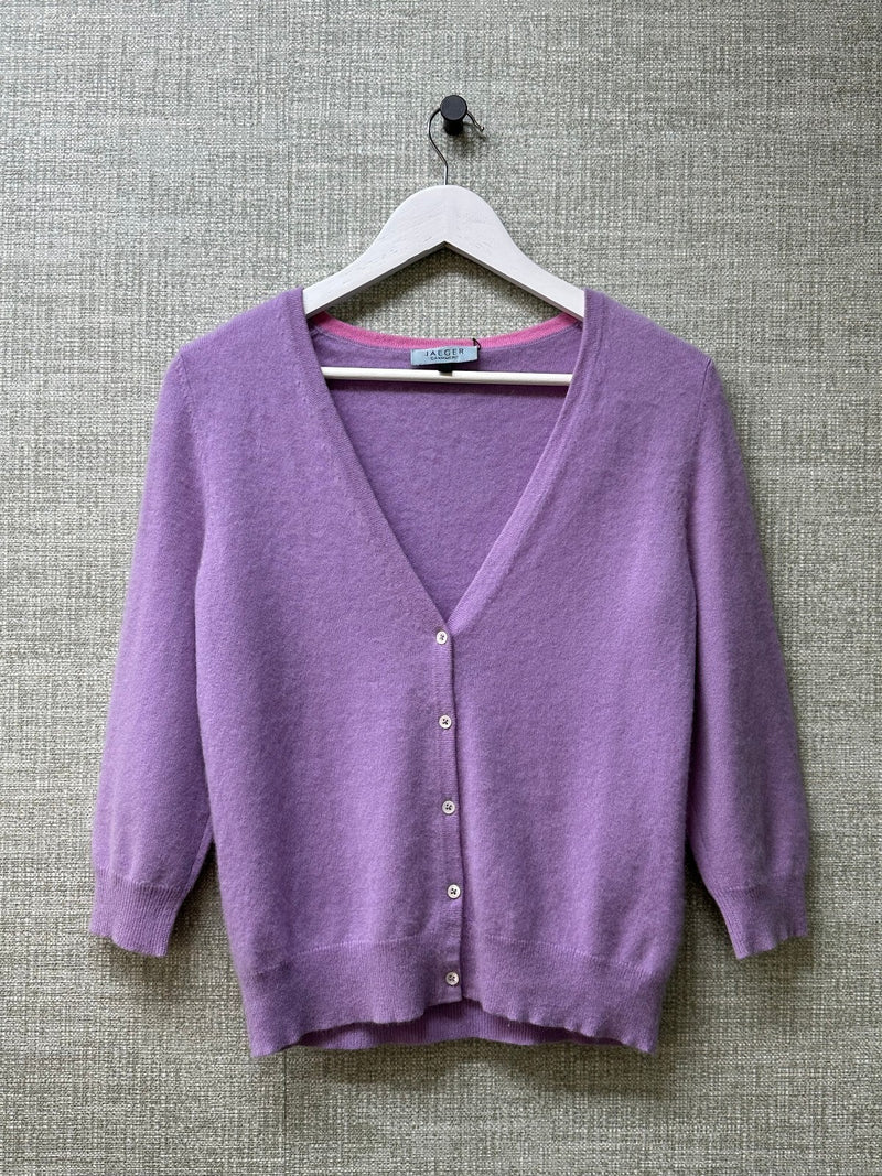 Jaeger Purple Cashmere V-neck Button-up Classic Elegant Knitted Cardigan Size 12