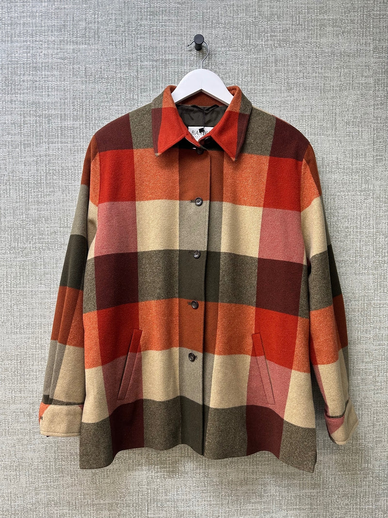 Basler Orange Brown Wool Blend Check Relaxed Fit Shirt Jacket - Size 16