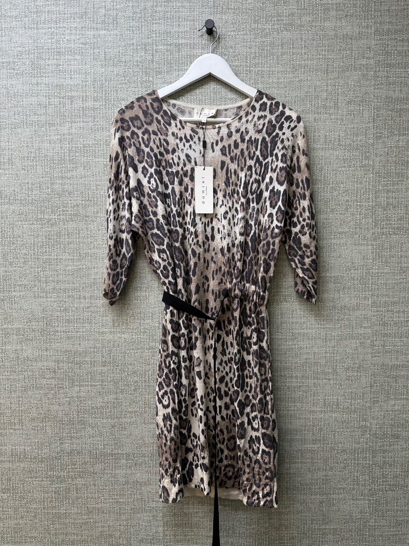 Damsel in a Dress Beige Wool Cashmere Blend Leopard Print Knit Dress with Tie UK 12
