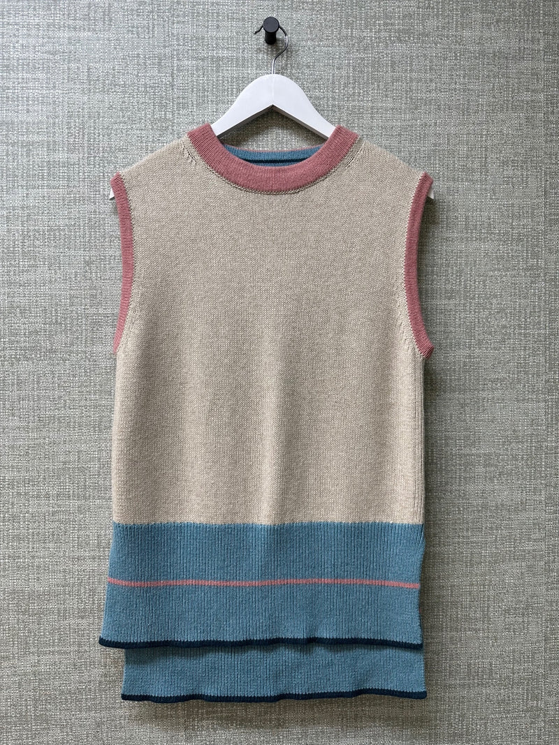 White Stuff Cream Pink Blue Cotton Merino Wool Knit Tank Jumper, Size 12