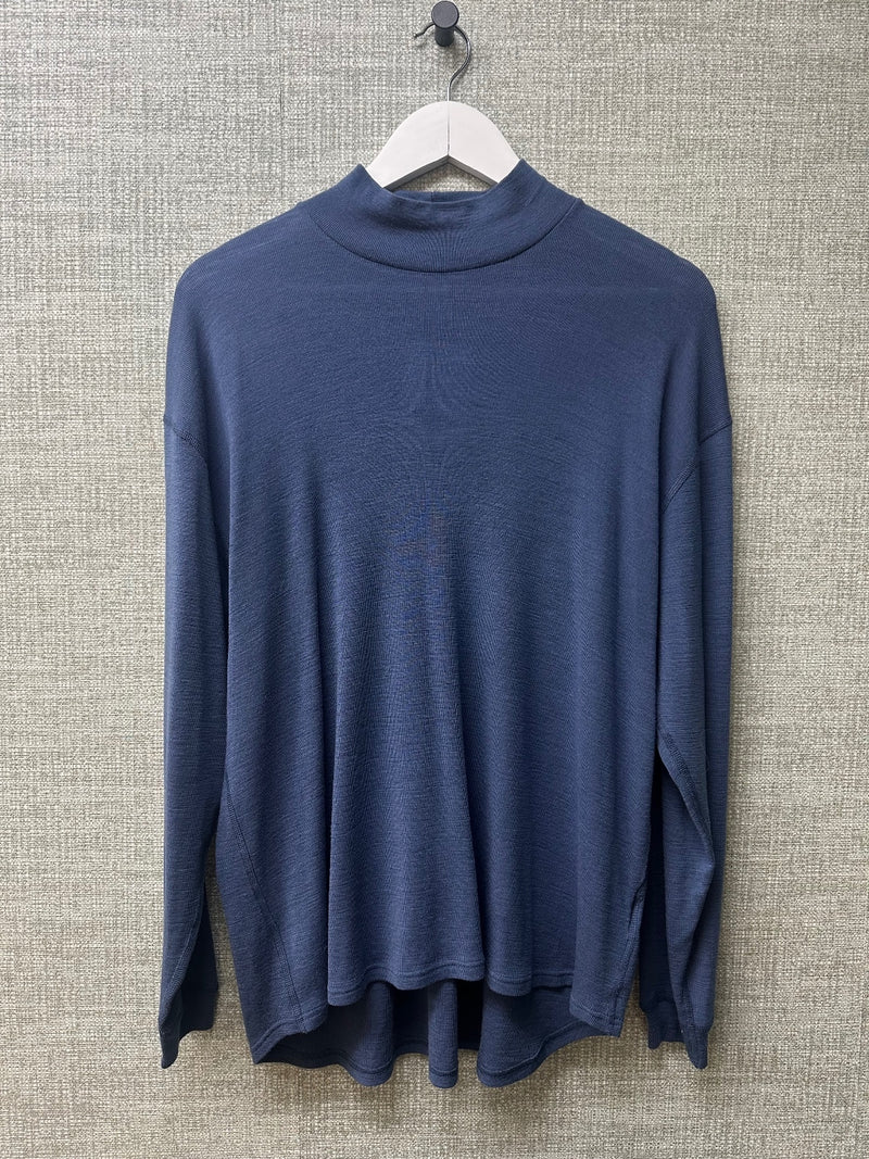 Dilling Blue Organic Merino Wool Long Sleeve Mock Neck Jumper Size 16