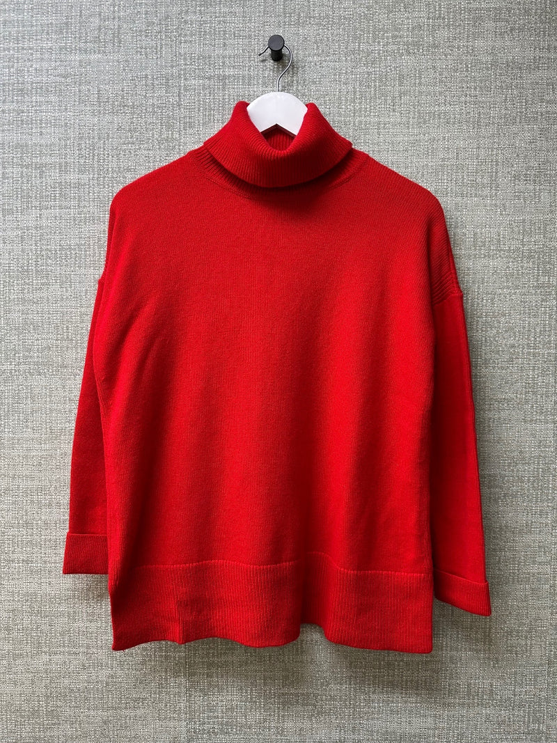 Boden Red Wool Boxy Relaxed Roll Neck Knit Jumper - Size S