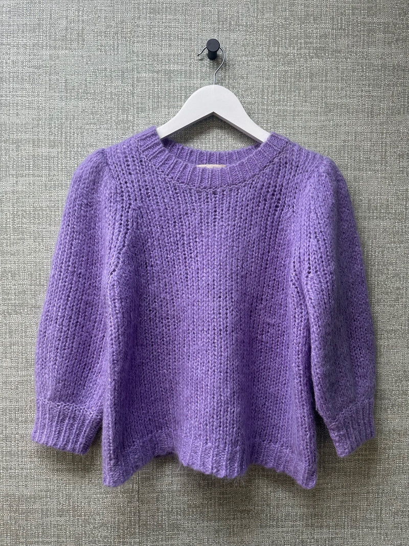 Hush Purple Wool Mohair Chunky Knit Cropped Sleeve Jumper Size S