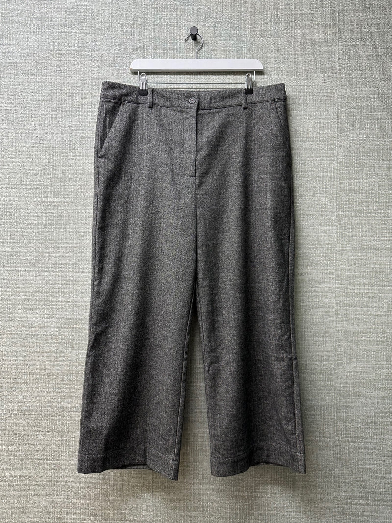 White Stuff Grey Wool Herringbone Tweed Wide Leg High Rise Trousers - Size 16S