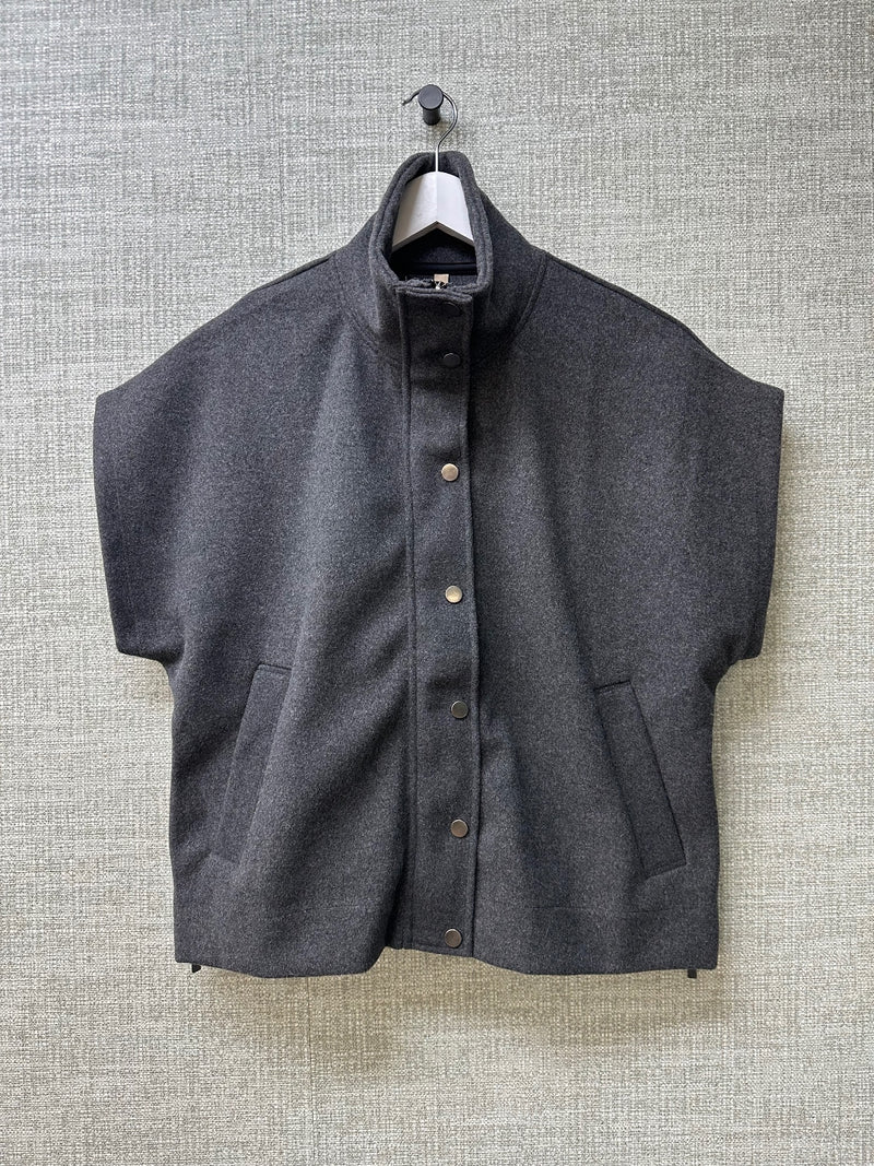 Soya Concept Charcoal Grey Wool Layering Zip Up Boxy Cape Jacket - Size S