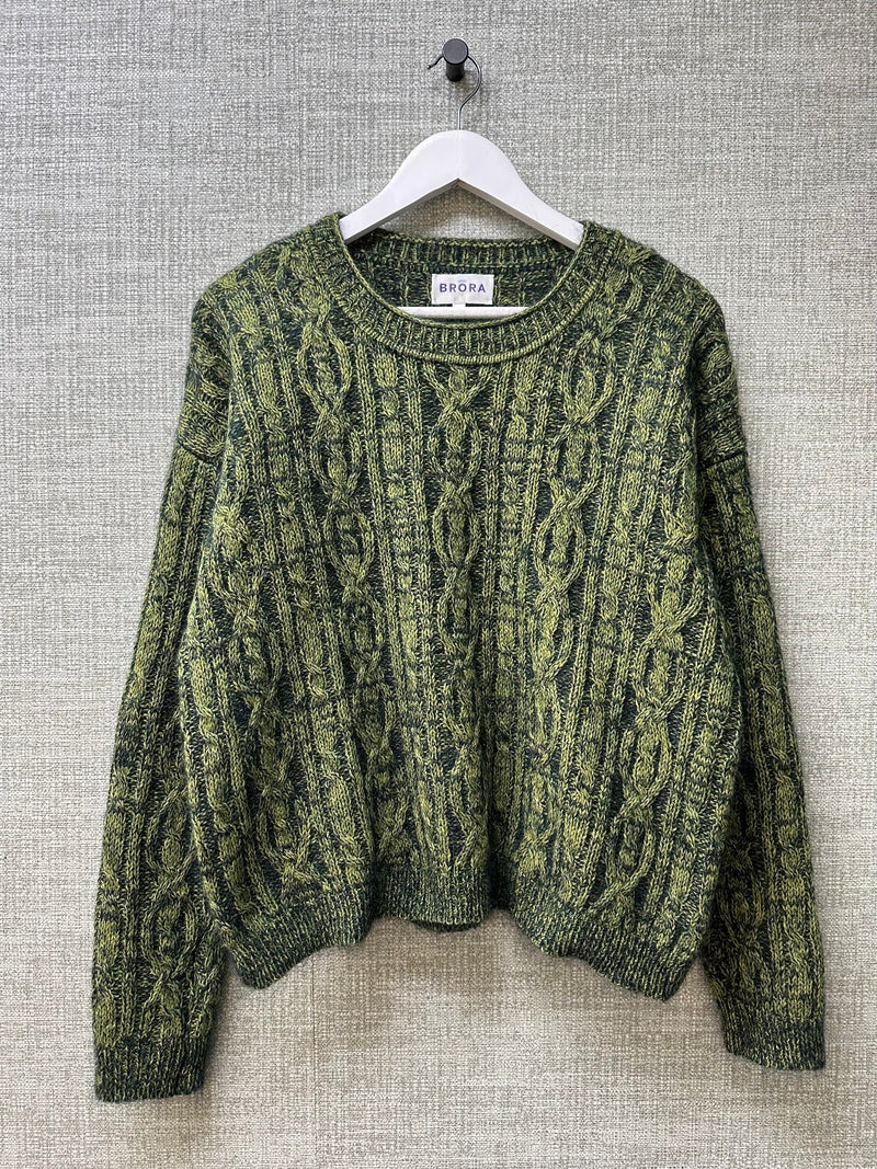 Brora Green Mohair Wool Blend Cable Knit Relaxed Fit Jumper - Size 12-14