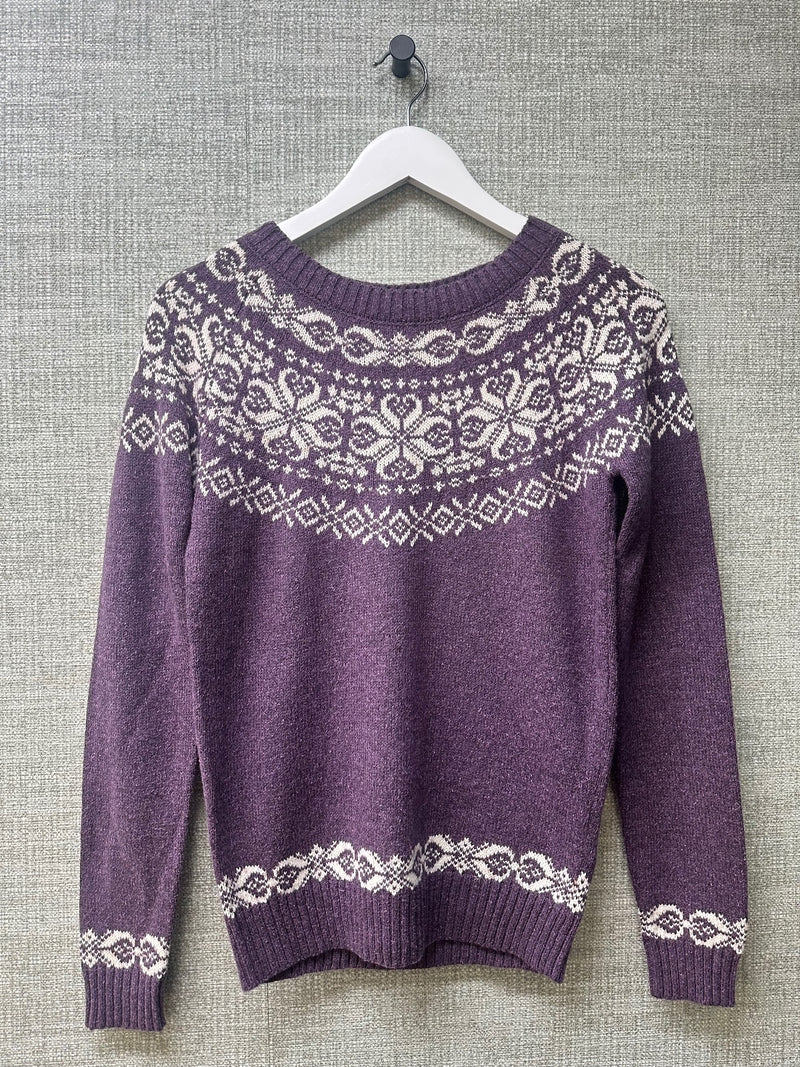 Fat Face Purple Fair Isle Patterned Wool Blend Jumper UK Size 8