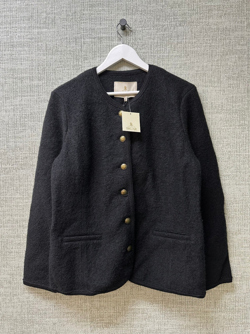 House of Bruar Black Wool Button Up Collarless Jacket Size 16