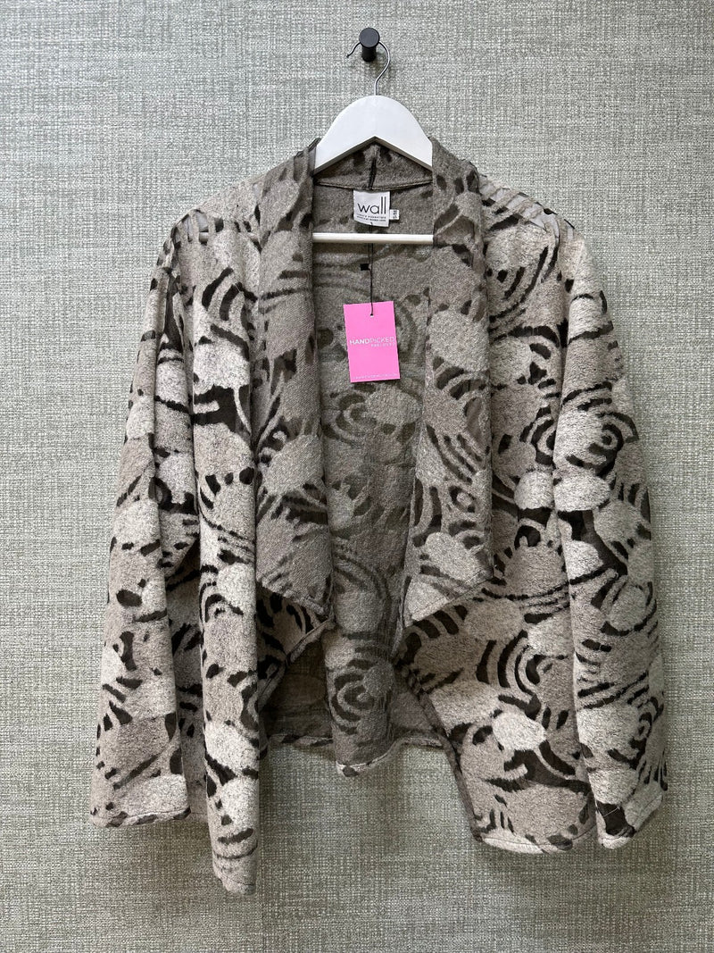 Wall Grey Wool Blend Floral Pattern Open Front Casual Elegant Cardigan S/M