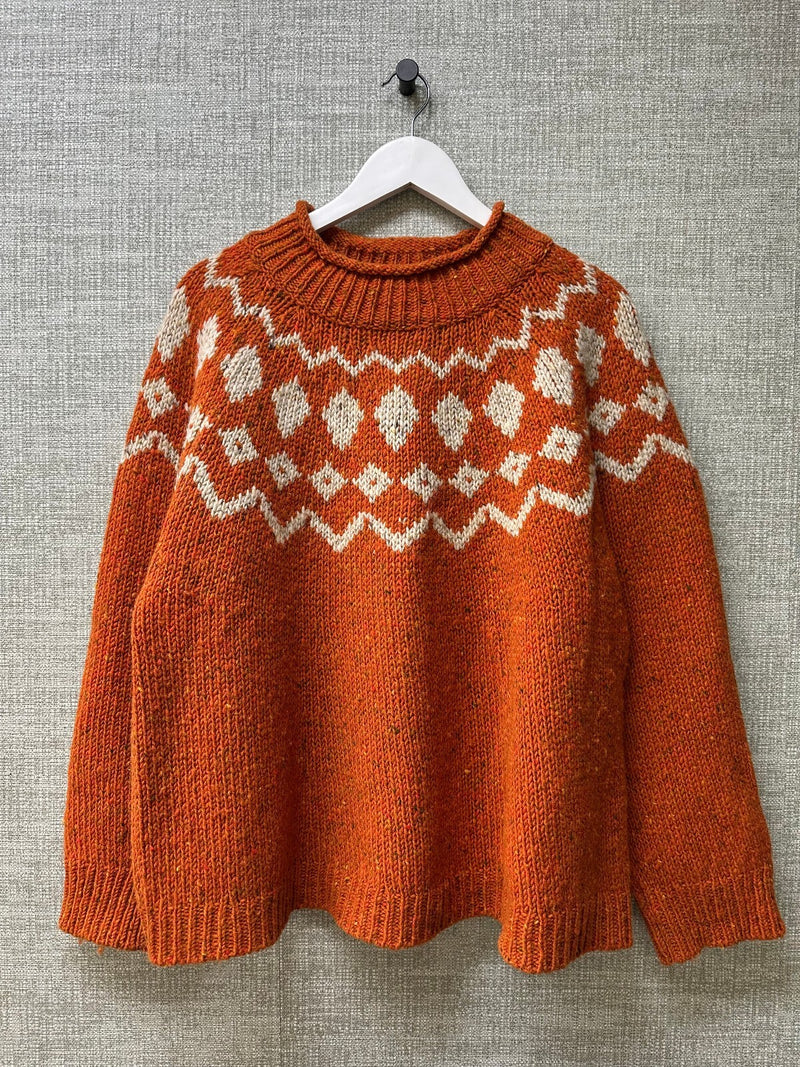 Toast Orange Wool Fair Isle Crew Neck Long Sleeve Oversized Jumper XL