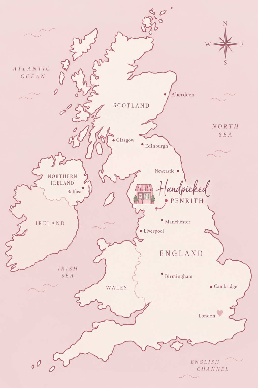 Illustrated map showing Handpicked Preloved in Penrith, Cumbria