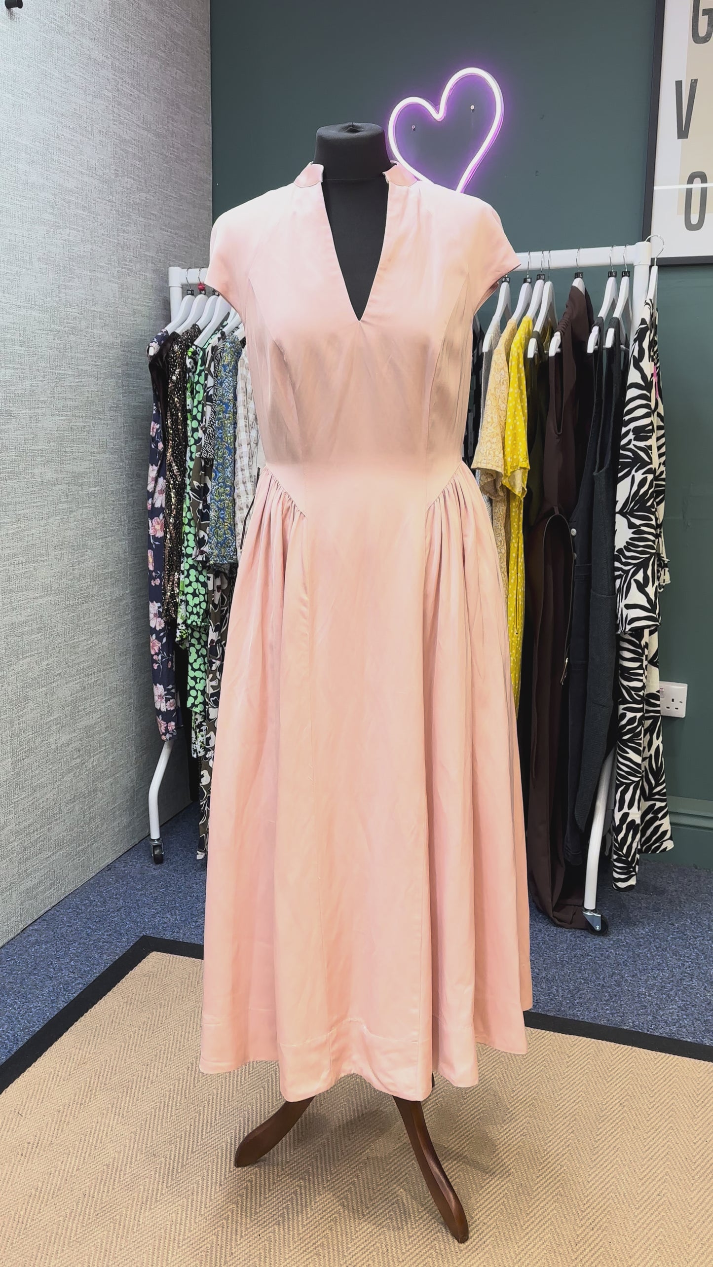 Mint Velvet Blush Pink Rushed Hip Capped Sleeve V-Neck Midi Dress, Size 10