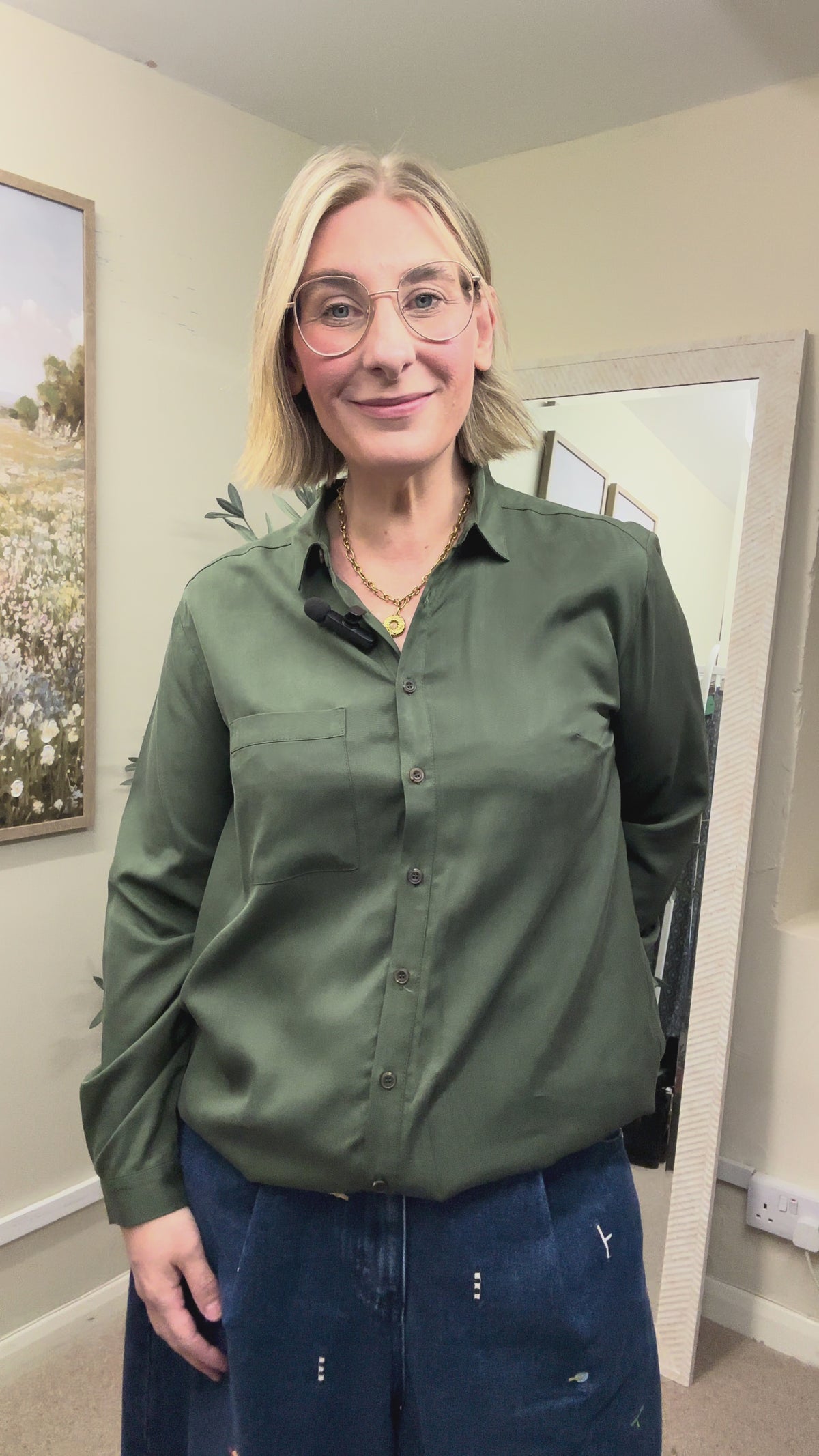 Great Plains Green Lycol Button Button Collared Shirt, Size M