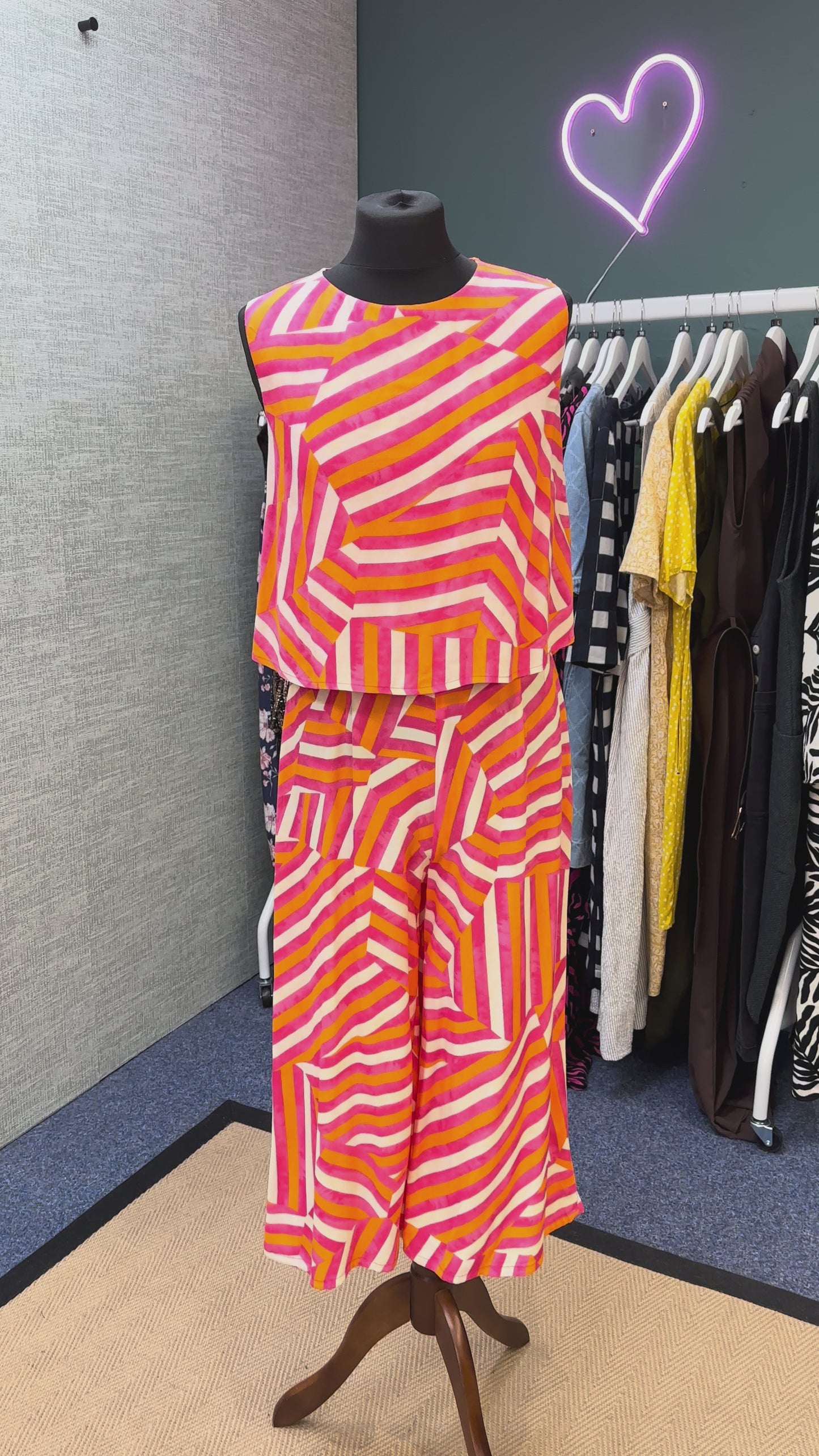 Phase Eight Pink Orange Aubrey Striped Wide Leg Jumpsuit, Size 10
