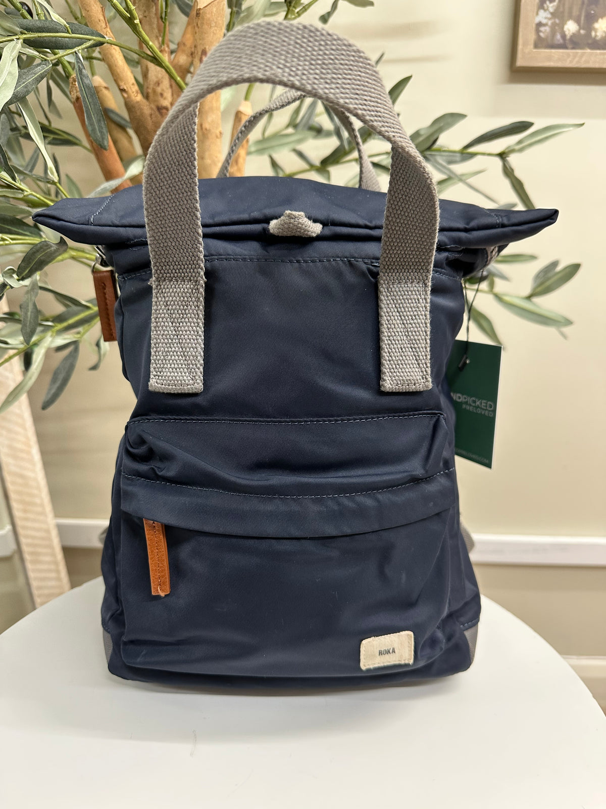 Roka Navy Grey Canfield Roll Top Rucksack Bag