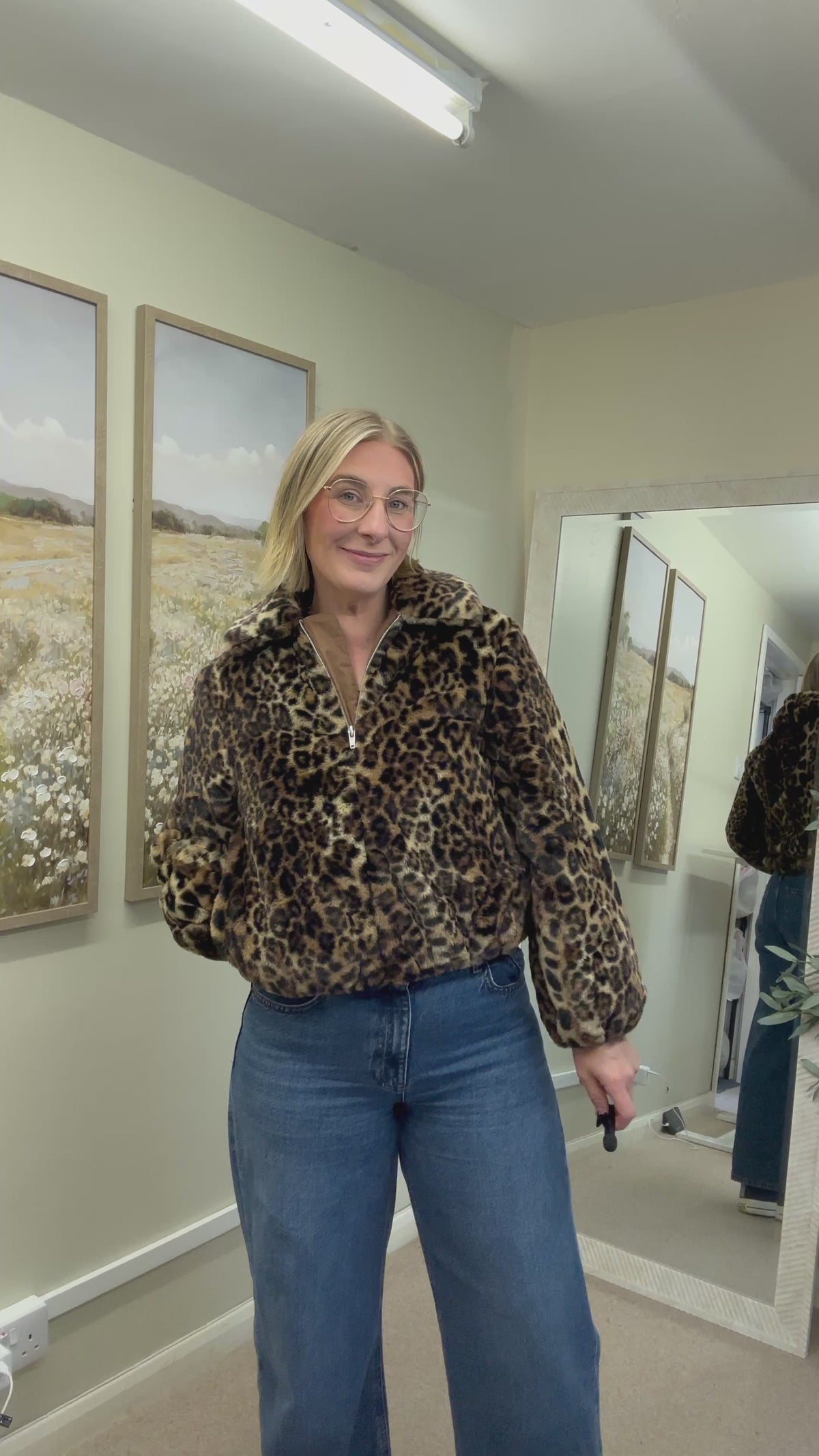 Levi's Brown Black Elle Faux Fur Animal Print Collar Bomber Jacket, Size 8-10