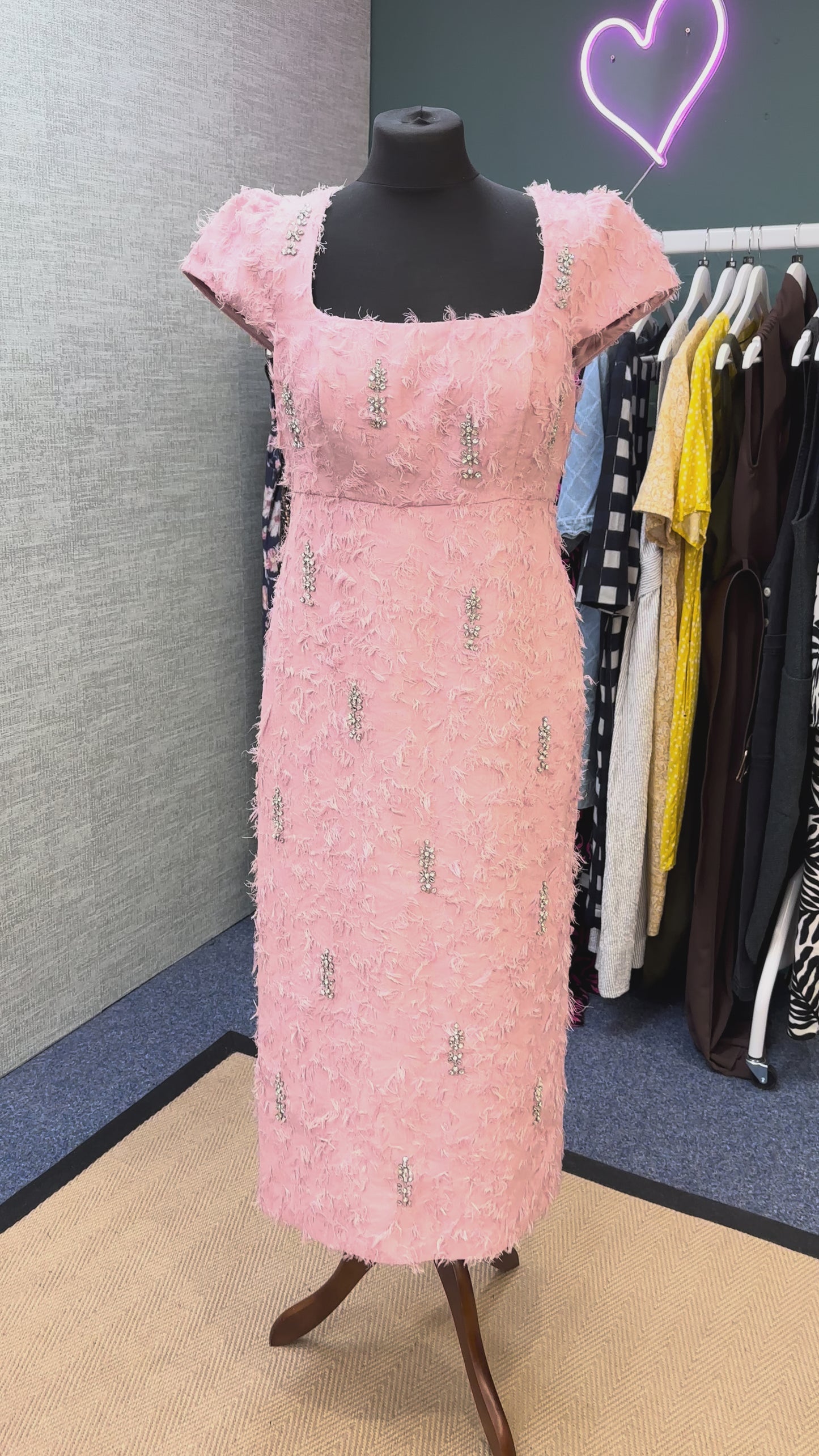 Mint Velvet Pink Textured Embellished Pencil Midi Dress, Size 10