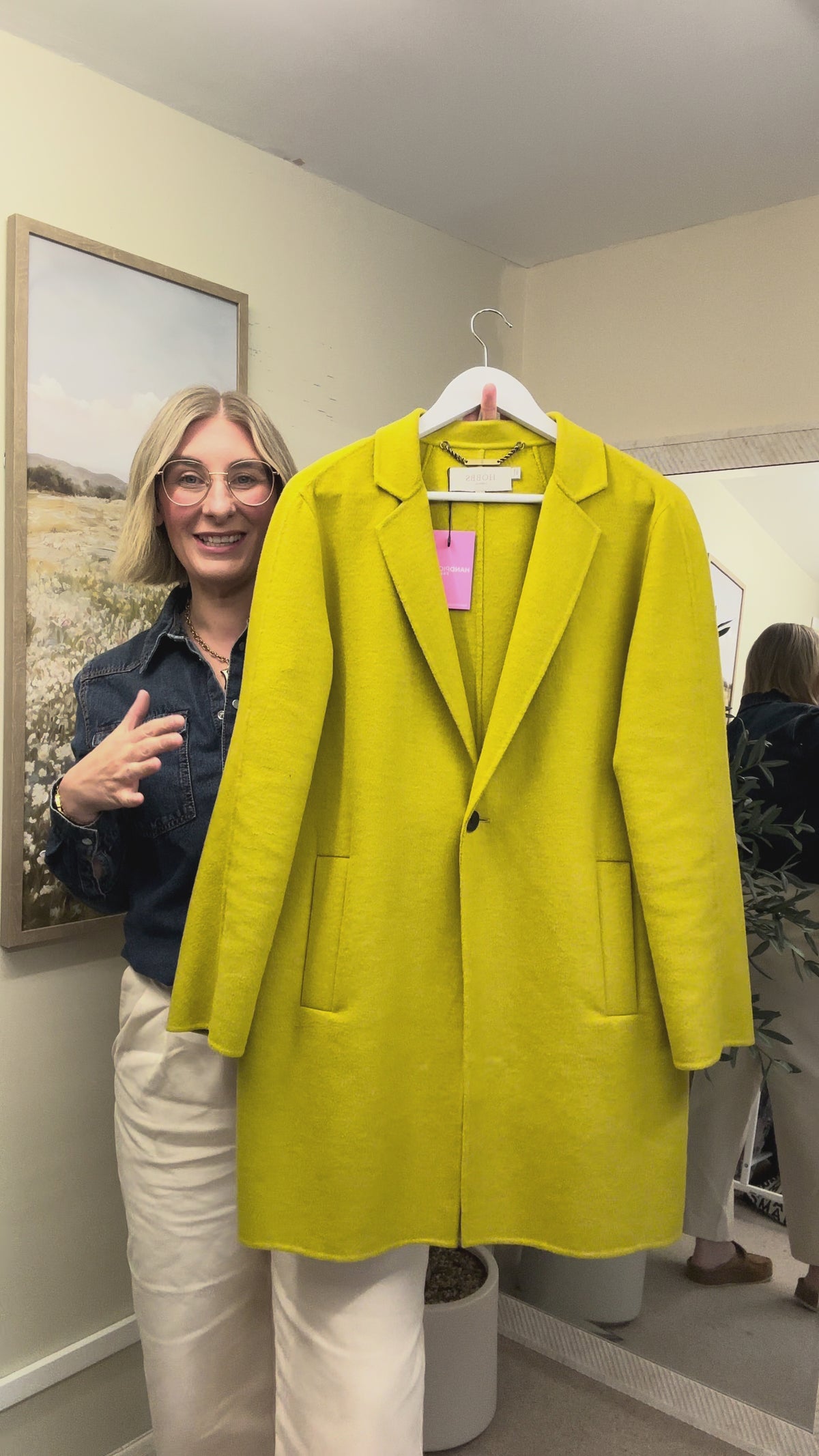 Hobbs Lime Green Wool Blend Double Faced Single Button Coat, Size 10