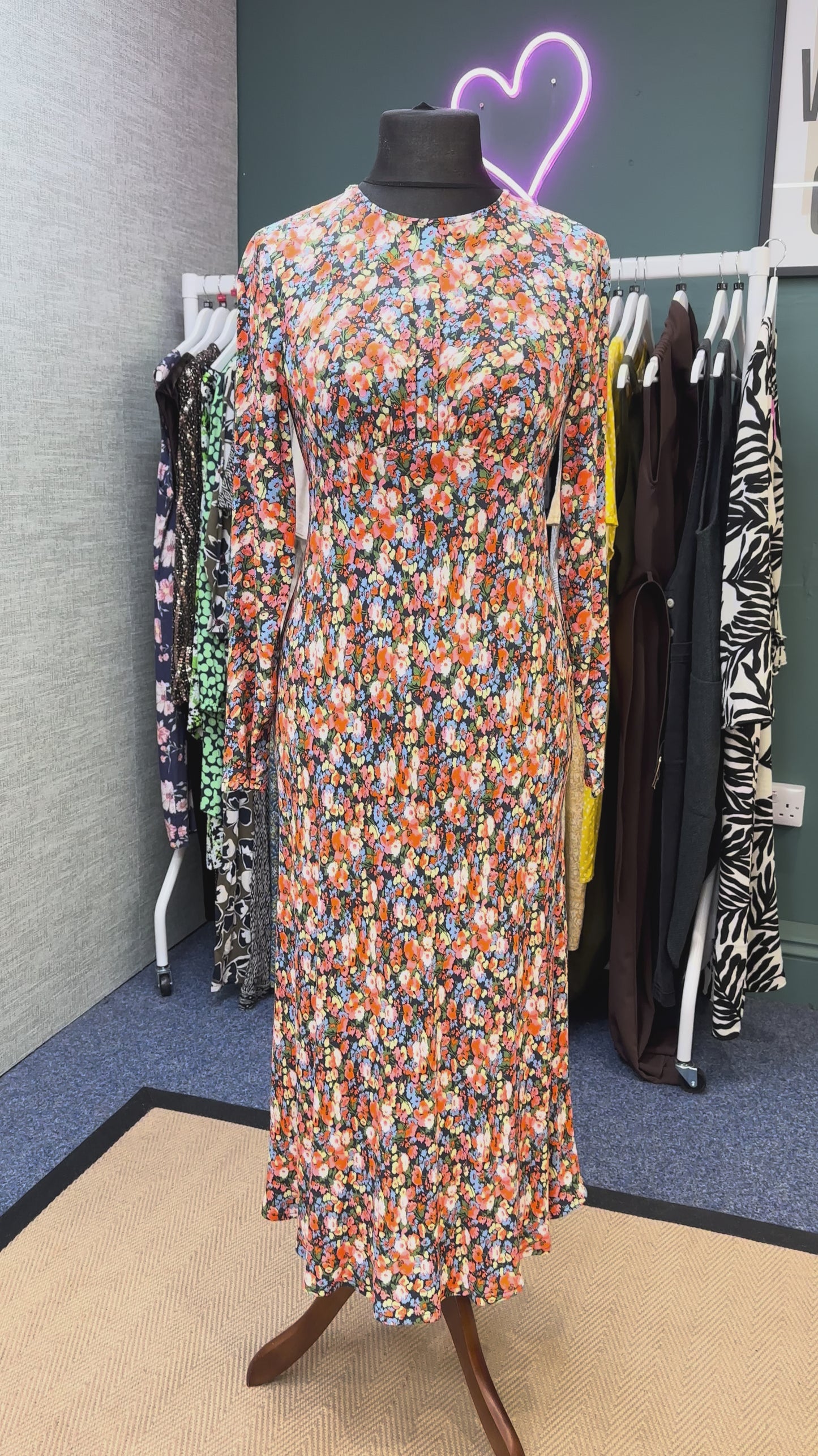 Boden Multicoloured Meadow Print Midi Long Sleeve Tea Dress, Size 10
